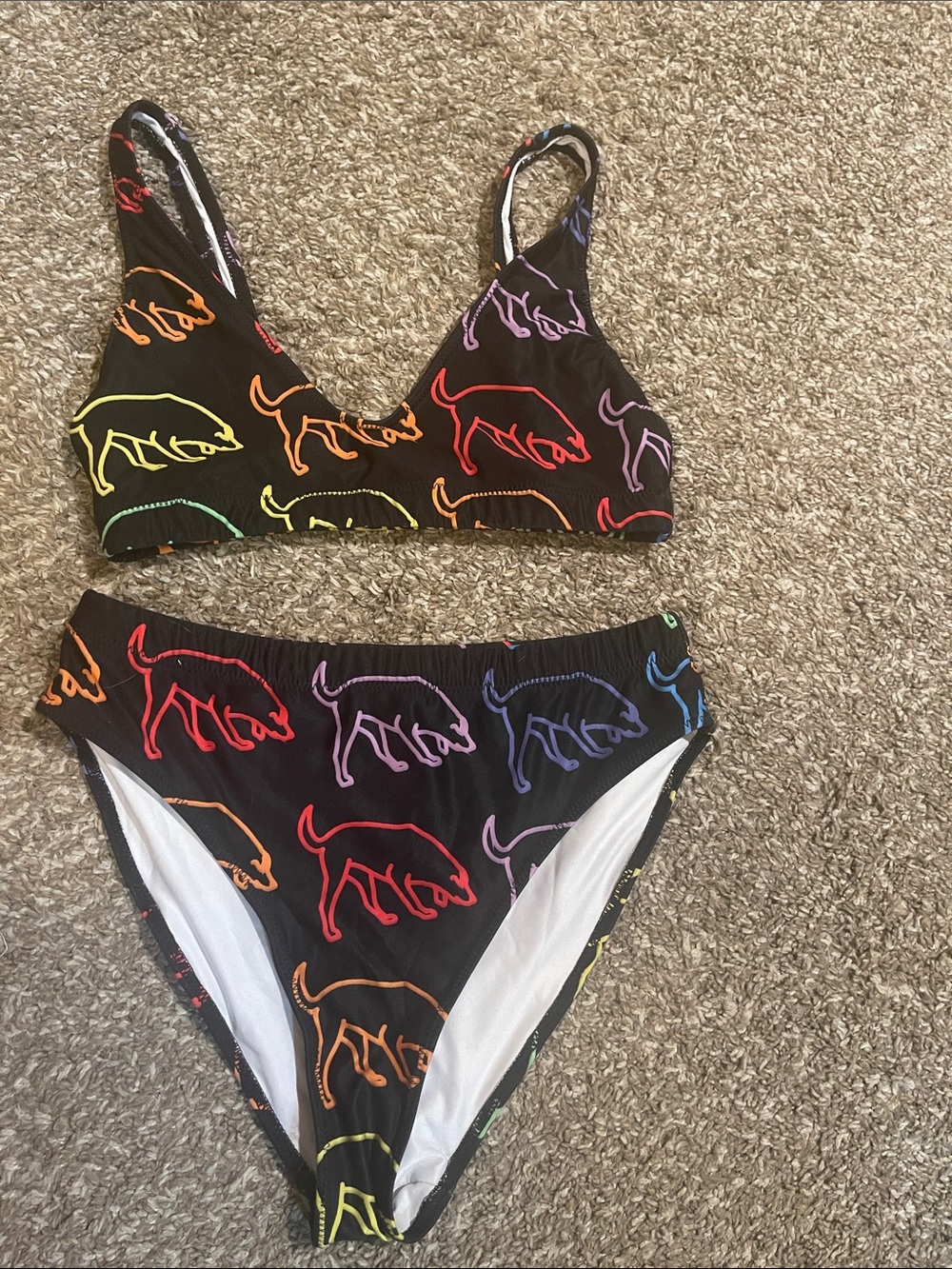 Black Bikini with Rainbow Dog Outline Print